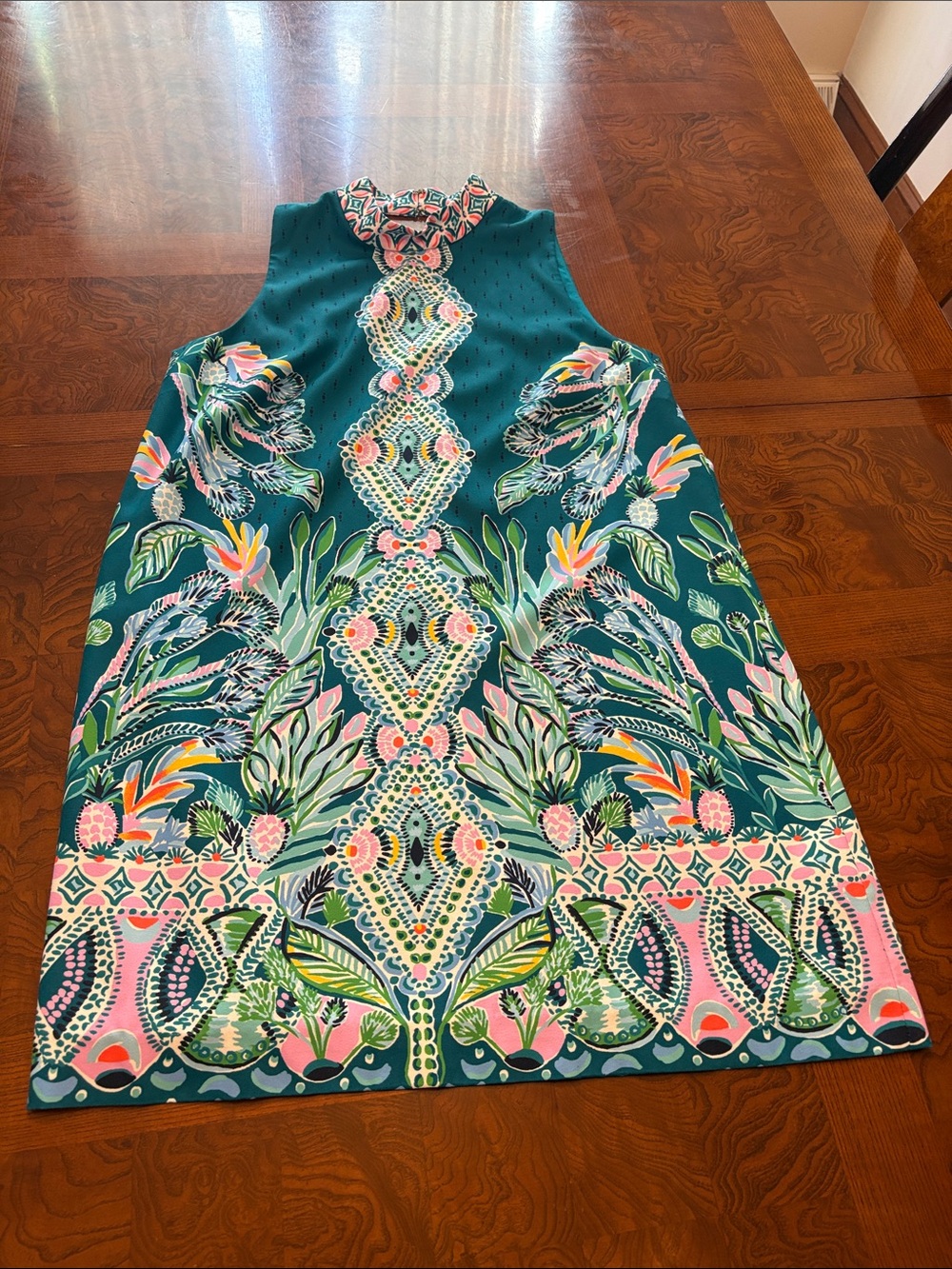 Lilly Pulitzer Teal Dress with zipper back and Multicolor Floral Trim